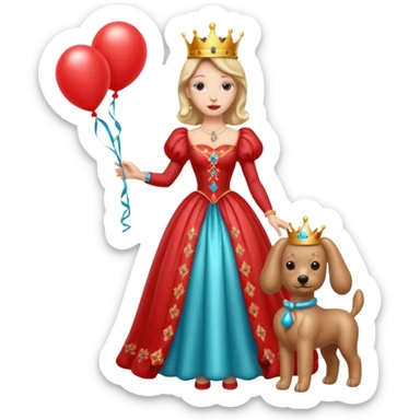 queen wearing dress, holding balloon dog sticker