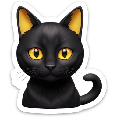 A 3D cartoon jet-black Bombay cat with glossy fur, bright golden eyes, dramatic contrast lighting, Memoji-style cinematic look. full body. sticker