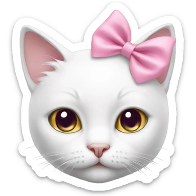 White cat with pink bow sticker