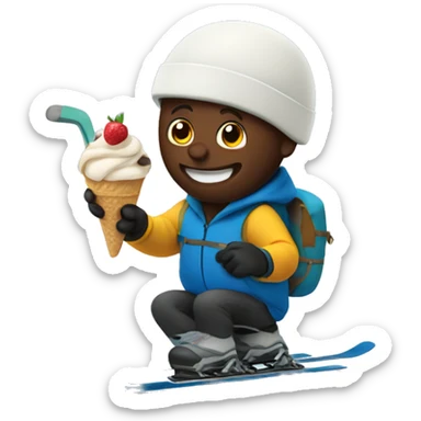 Dave is eating an atripple scoop of ice cream while skiing down a mountain sticker