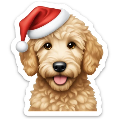 golden doodle puppy wearing a santa hat  sticker