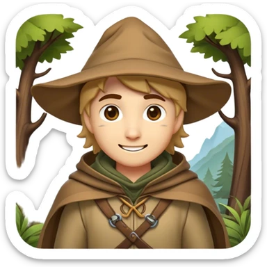 Clash of Clans aesthetic Playful Ranger Portrait Emoji, Head tilted with a friendly, mischievous smile and bright, curious eyes, featuring a compact, nimble build outfitted in rugged, earthy gear and a stylish cloak, his natural skin tone adding authenticity, Simplified yet irresistibly charming features, highly detailed, glowing with a warm, inviting forest glow, high shine, spirited and lively, stylized with an air of whimsical woodland adventure, soft glowing outline, capturing the essence of a playful ranger exuding friendly natural charm! sticker