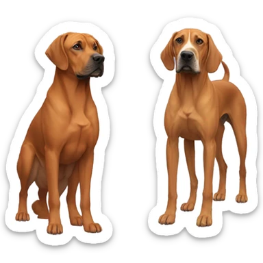 white male with long rainbow colored hair standing alongside a brown rhodesian ridgeback sticker