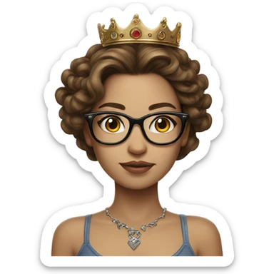Hyperrealistic beautiful  girl, wearing a crown and glasses with tattoos, with long brown hair  sticker