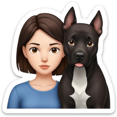 Brunette with a big black amstaff dog sticker
