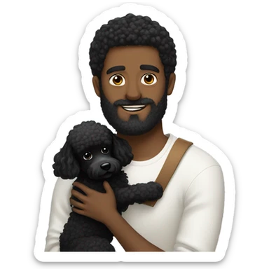 Black-haired and white guy with beard hugs black poodle dog  sticker