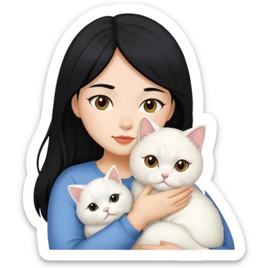 Black hair filipina girl snuggling with white Persian cat sticker
