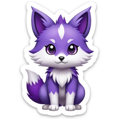  High quality Cute Cool Kawaii edgy Chibi Fur-Sona Purple fur, white belly, white tail-tip, black legs, Fakemon-creature-animal-vernid-hybrid Full Body, facial markings sticker