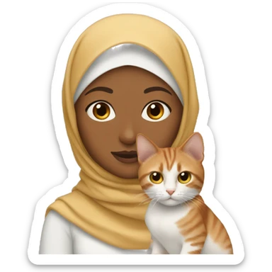 Hijabi girl with two cats, one ginger, one brown sticker