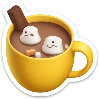 Hot chocolate with marshmallows in a yellow mug sticker