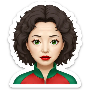 Han Mi-nyeo: Age Late 80s
Appearance: A crazy woman with many wrinkles face, frizzy, very messy dark brown hair and dramatic red lipstick.
Outfit: Green player tracksuit sticker