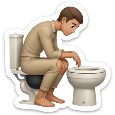 Man siting in a toilet bowl head down hands on the knee the side side view sticker