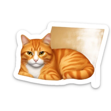 All orange cat in a big cardboard box sticker