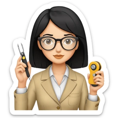 tailor woman holding measure black hair sticker