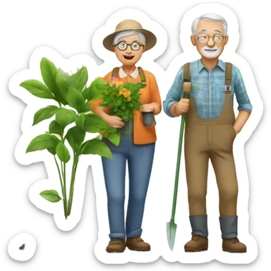 grandparents gardeners with plants sticker