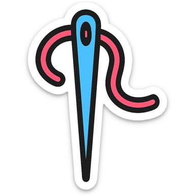 stylized and modern sewing needle icon, lineal color with black outlines sticker