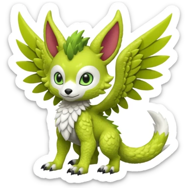 Lime-green furry cute kawaii winged Fakémon-Trico-Scalie-Digimon-Sergal-Protogen-creature (full body) sticker