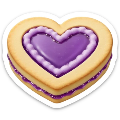 Realistic shortbread cookie in the shape of a heart with Pale Purple color jelly middle filling and sprinkled powder sugar on top. sticker