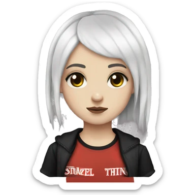 white emo girl with hazel eyes and stranger things shirt that is emo with black hair  sticker