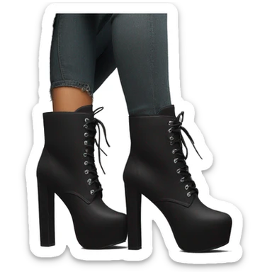 Black platform high heel lace up boot sticker