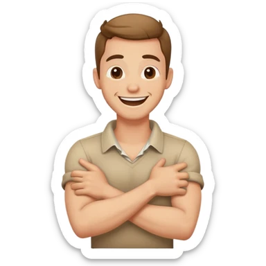 arms cross holding neck laughing guy sticker