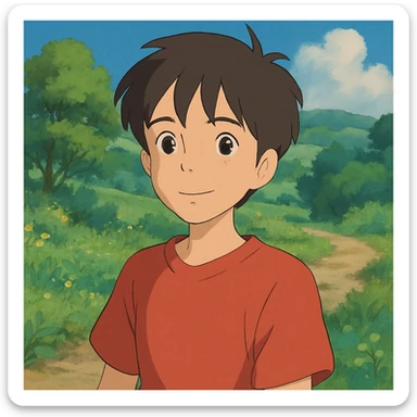 young human being, Studio Ghibli inspired illustration sticker