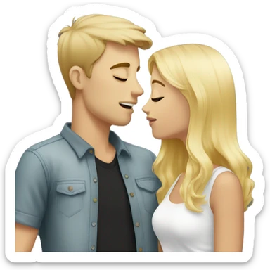 Blonde girl kissing black haired white guy sticker