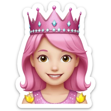 pink girl glitter crown sticker