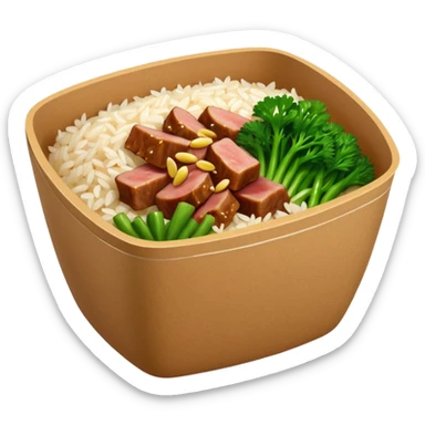 Retangular bowl made of kraft paper, 
The lunch box should be the most similar to this real one..
https://i.postimg.cc/FKcHz1tk/Screenshot-2025-11-11-alle-16-06-29.png

Can get more images of the bowl https://www.instagram.com/chefaporterbr/
Put inside food, like rice, green vegetables and meat. sticker