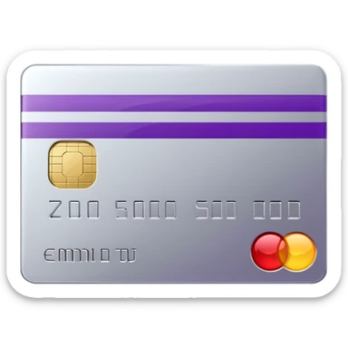 Shiny silver credit card with a purple stripe sticker