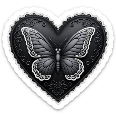 goth heart with a black lace butterfly sticker