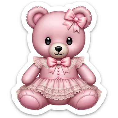 vintage rococo pink teddy bear with a light pink bow that has lace and frills sticker