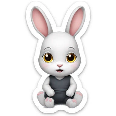an anxious baby rabbit in leggings  sticker