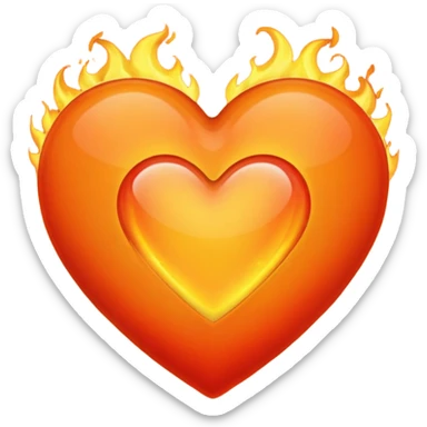 Corazón Naranja con un fuego  sticker