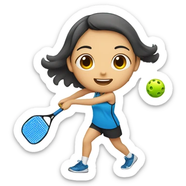 Asian girl is playing pickleball sticker