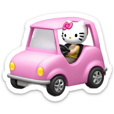 small hello kitty driving small pink car  sticker