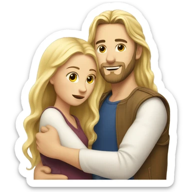blonde woman, long hair, huging a blonde man with beard, he also has long hair sticker