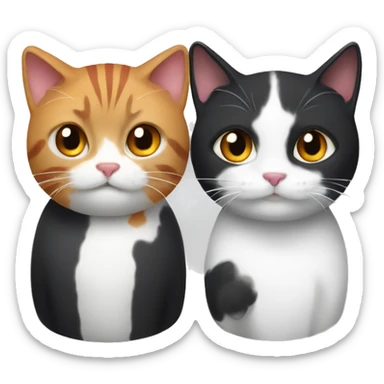 Two adults person, one black-white cat, one red-gray-white cat sticker