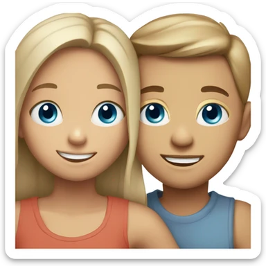 blue eyed smiling girl with boy hugging her from behind sticker
