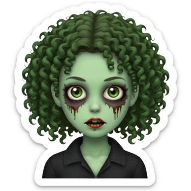 Brunette zombie girl in horror zombie green With curly hair and black clothes  sticker