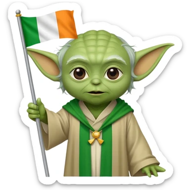 Yoda waving an Irish flag sticker