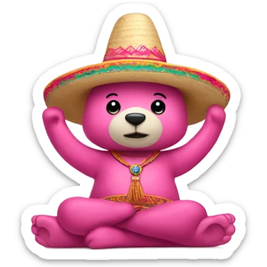 Pink bear wearing a sombrero doing yoga   sticker