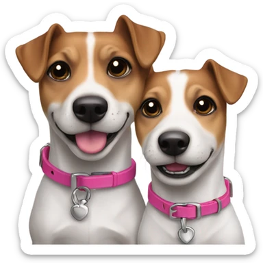 Pair together 2 Jack Russels pink collars brown eyes sticker