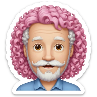 very white bearded and white mustached, pink curly haired  sticker