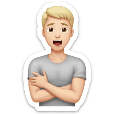 Man crossing arms holding neck making screaming face sticker