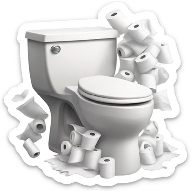 Small toilet overflowing with toilet paper sticker