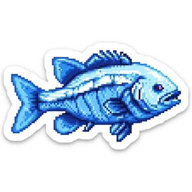 blue bass fish, pixel art style sticker