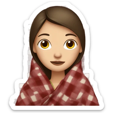 Brunette caucasian woman cuddled in a big plaid blanket sticker