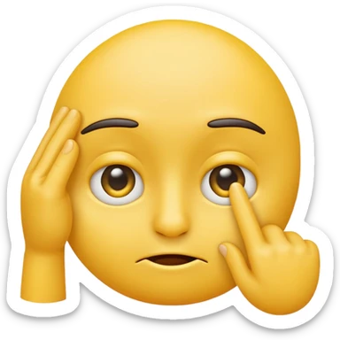 yellow emoji, skeptical face, finger pulling and stretching down eyelid sticker