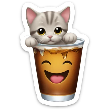 a kitten drinking cola sticker
